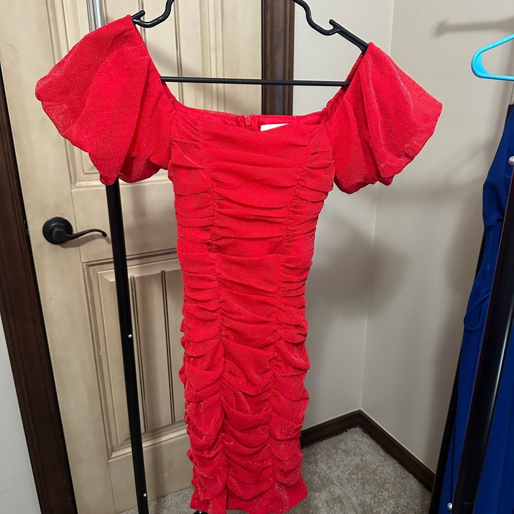 Chic Red Ruched Mini Dress
